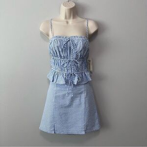 No Boundaries Blue Gingham 2-Piece Skirt/Top Set Size S  NWT!